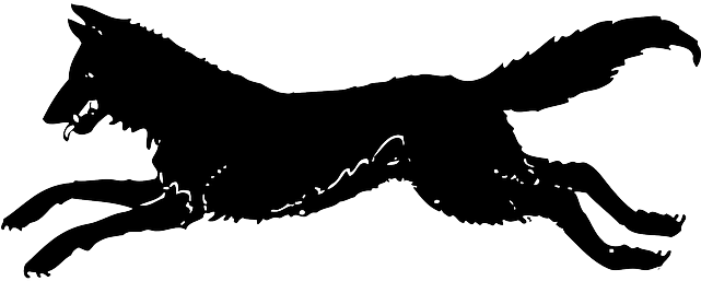 Leaping Silhouette, Cartoon, Wolf, Fox, Wild, Running, - Wolf Running Clipart (640x320)