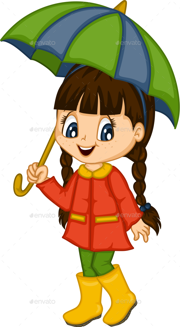 Cute Little Girl For 4 Seasons - Sharing Umbrella With Girl Clipart (628x1139)