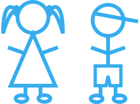 Children Stick Figures Girl Boy Blue Cap P - Boy And A Girl Stick Figure (456x340)