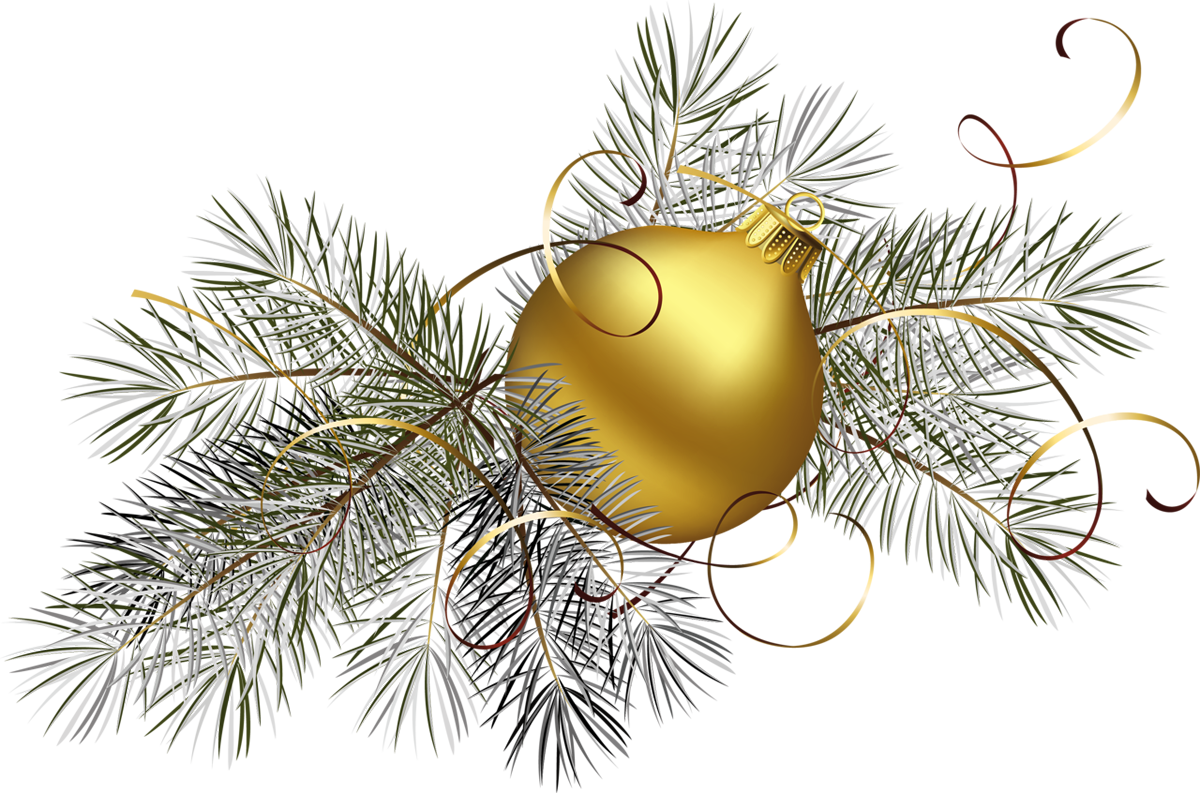 Transparent Gold Christmas Ball With Pine Png Clipart - Gold Christmas Transparent Background (1200x793)