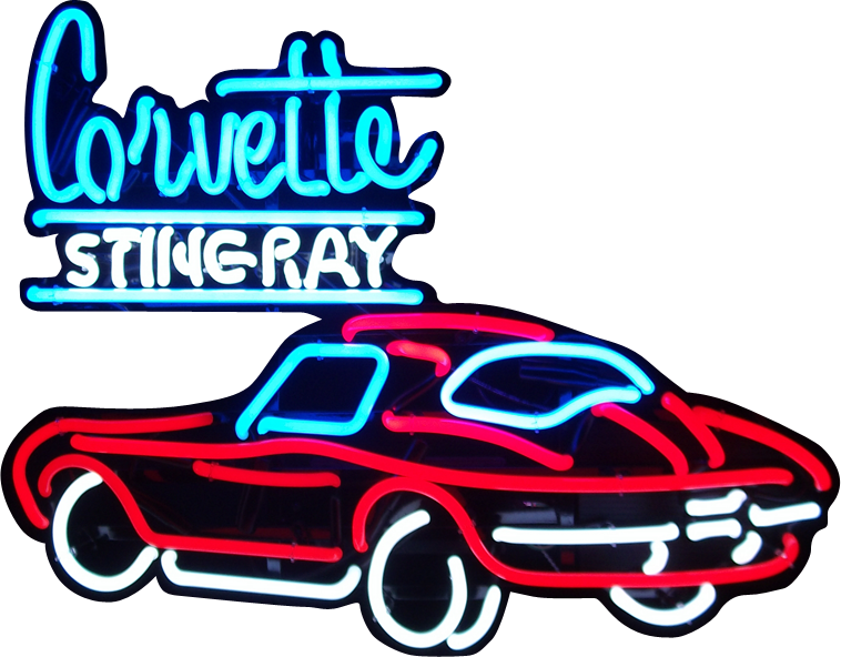 Automotive Neon Signs - Chevrolet Corvette Stingray Red Vintage Style Garage (758x592)