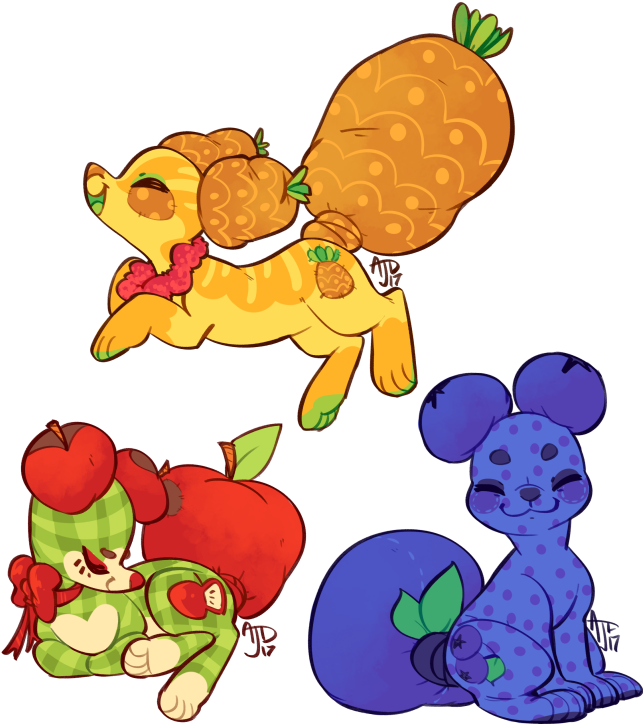 Pineapples, Apples, And Blueberries By Clovercoin - Cartoon (700x766)