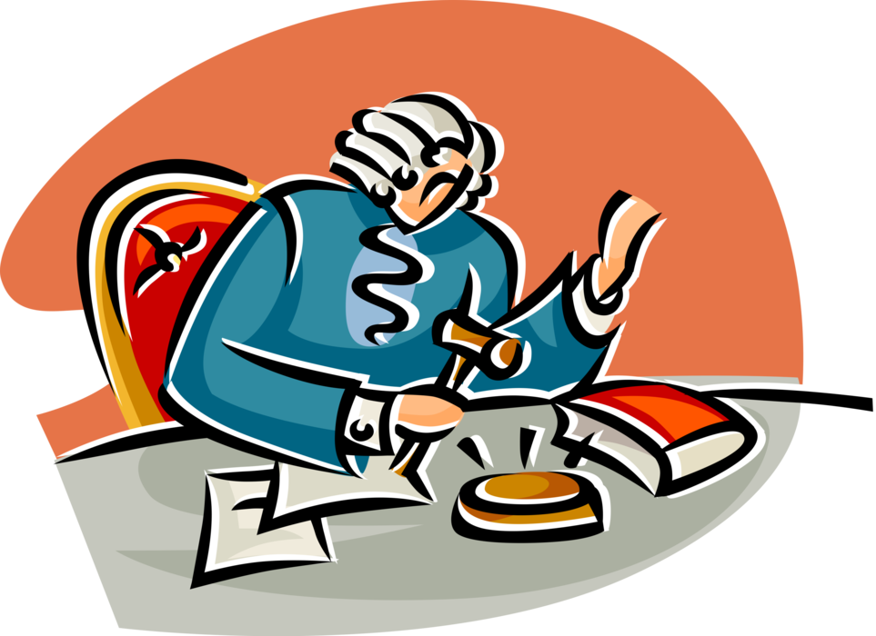 Vector Illustration Of Judicial Judge In Court Of Law - Supreme Court Clipart (963x700)