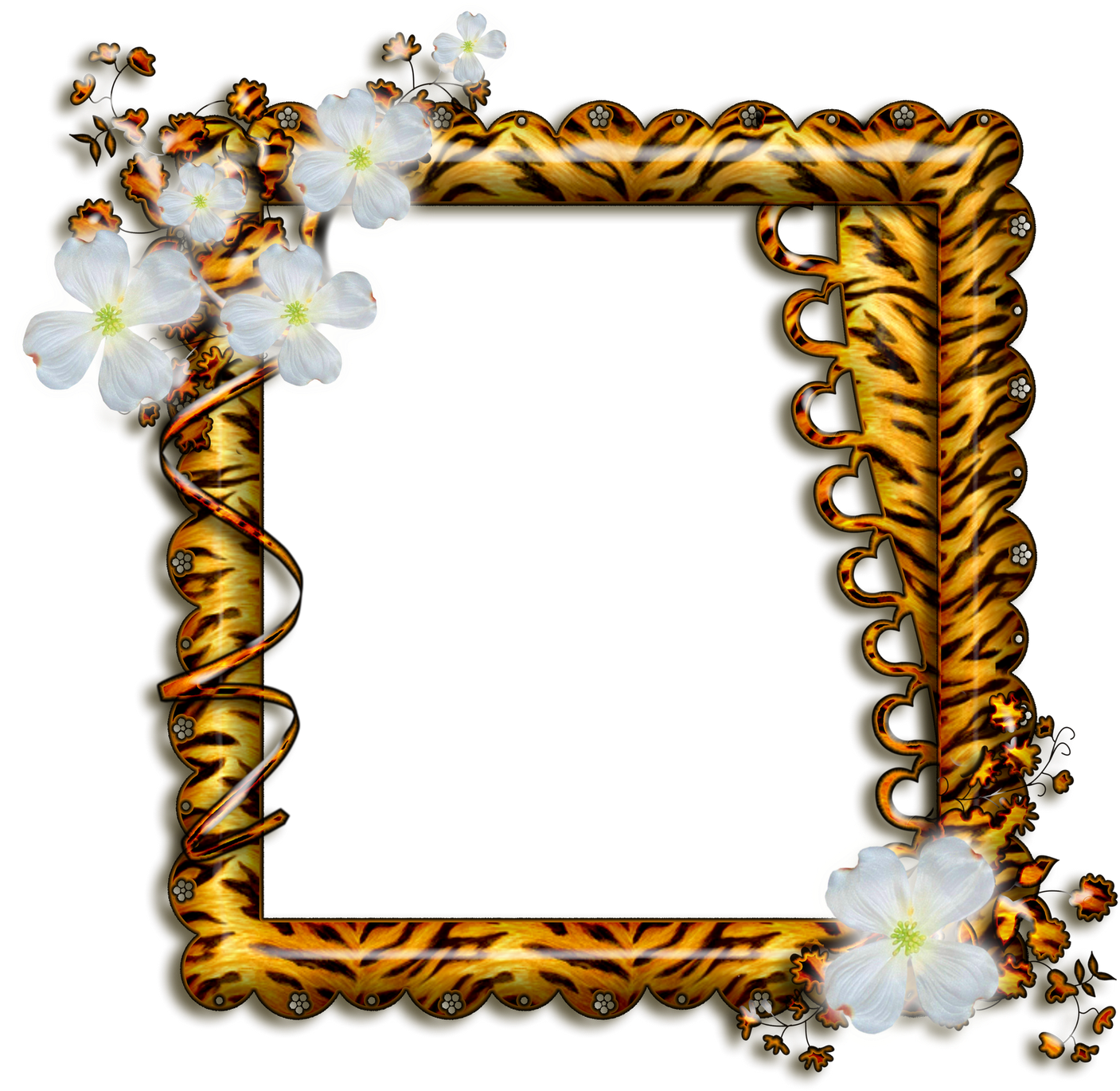 Marco De Leopardo Con Flores Blancas - Picture Frame (1600x1432)