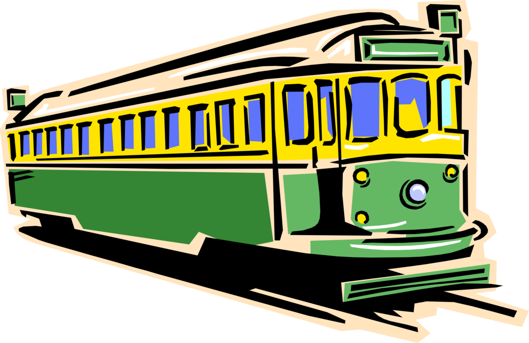 Vector Illustration Of Electric Streetcar Tram Trolley - Train Clip Art (1079x700)