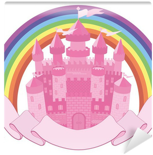 Fairy Tale Magic Castle And Rainbow, Vector Wall Mural - Unicornio Castillo (400x400)