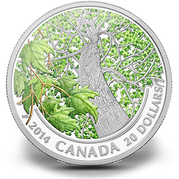Fine Silver Coin - 2014 Fine Silver 20 Dollar Coin - Maple Canopy: Spring (388x371)