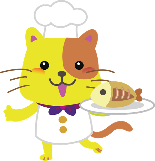 Cat Chef With Fish - Cartoon (532x550)