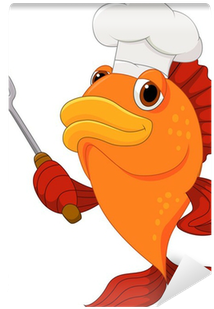 Cute Fish Chef Cartoon Holding Spatula Wall Mural • - Fish Chef Vector (400x400)