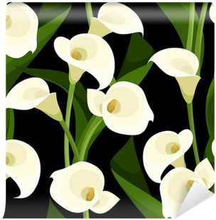 Seamless Pattern With White Calla Lilies On Black - Callas Blumen (400x400)