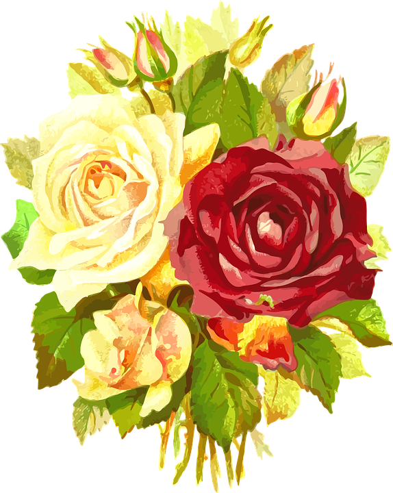 Vintage Flower Cliparts 17, Buy Clip Art - Flowers Red And Yellow Vector Png (574x720)