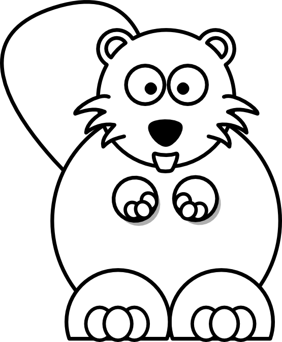 Cartoon Beaver Black White Line Coloring Sheet Colouring - Baby Hippo Coloring Pages (555x671)