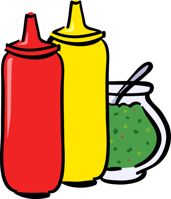 Vector Illustration Of Ketchup, Mustard And Relish - Ketchup Mustard Relish Clipart (600x700)