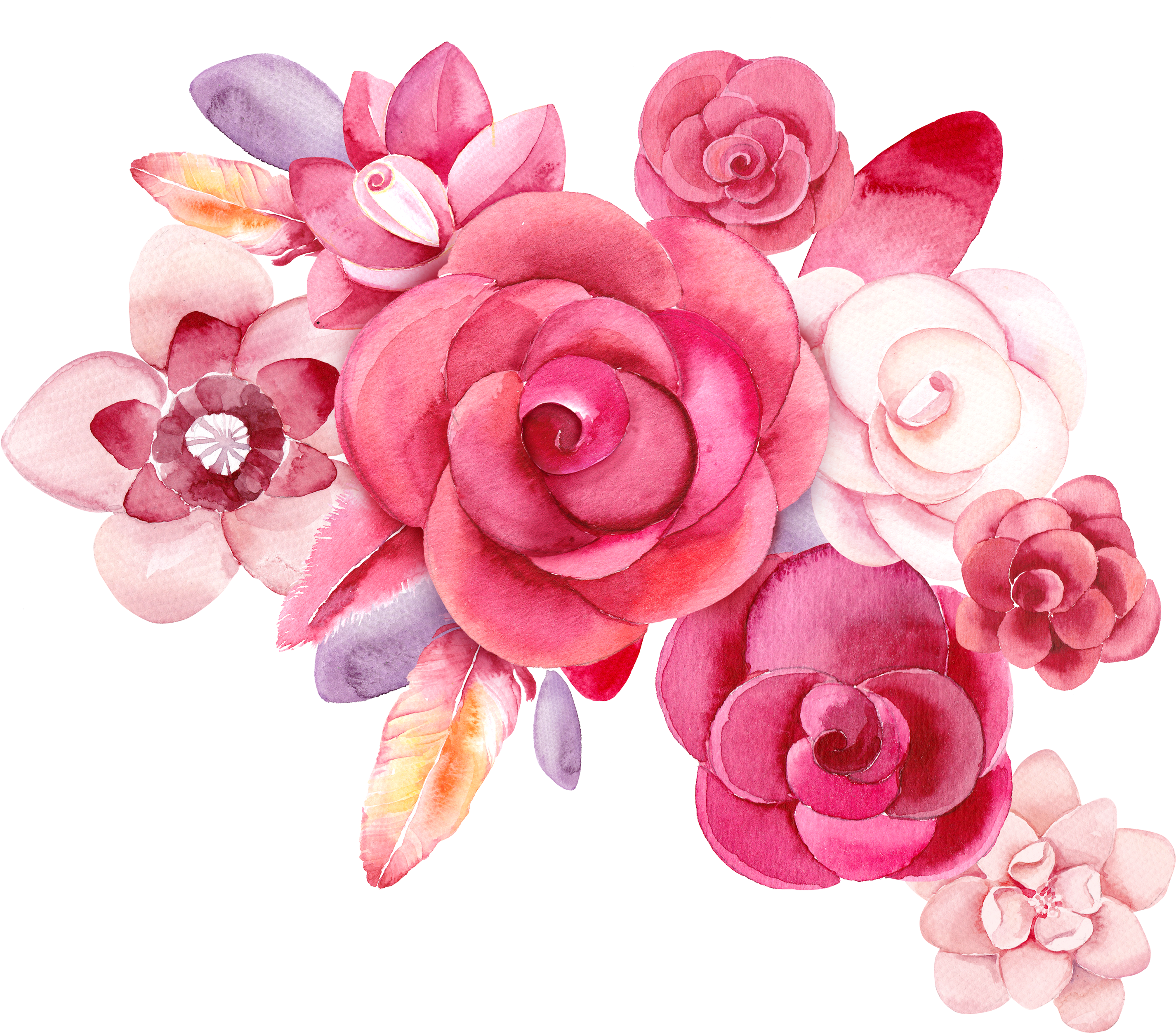 Pink Roses Flower Creative Watercolor - Watercolor Red Flowers Png (3214x2823)