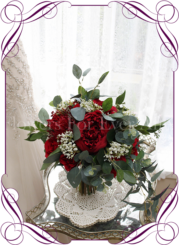 Silk Artificial Baby's Breath And Red Roses / Peonies - Flower Bouquet (608x822)