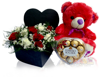 Mid - Roses In A Heart Box W Ferrero (400x400)