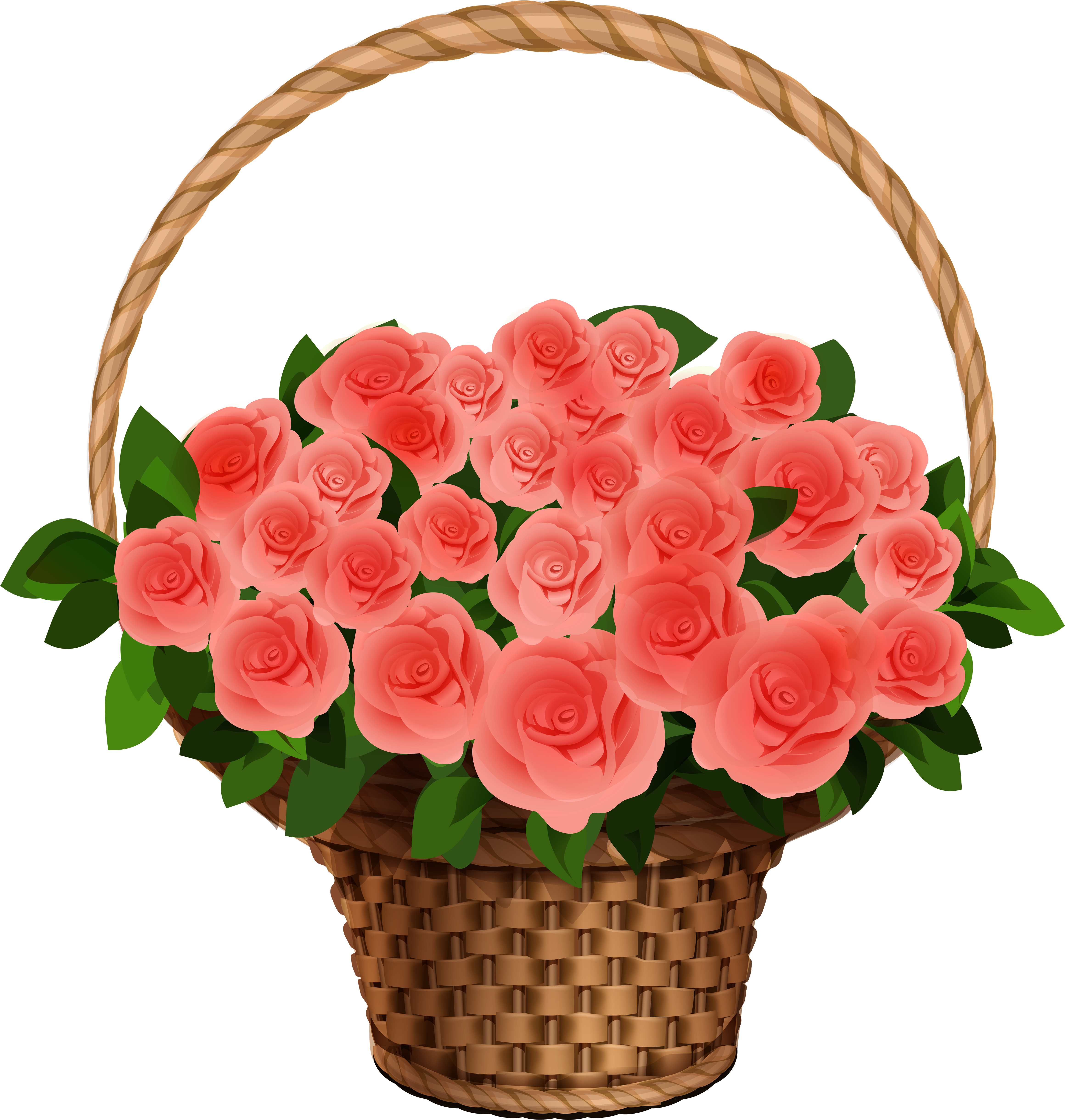 Basket With Red Roses Png Clipart Image - Flower Bouquet (4756x5000)
