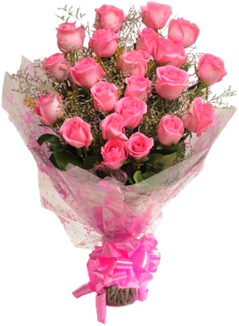 Bunch Of 20 Pink Roses - Floralbay Pink Roses Bouquet Fresh Flowers In Cellophane (1200x1200)