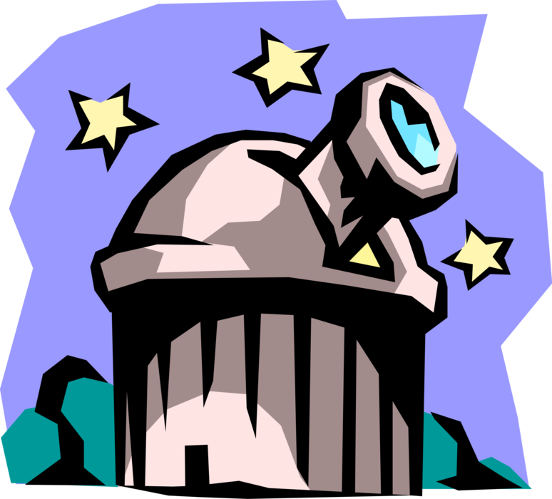 Vector Illustration Of Optical Telescope Observatory - Planetarium Clipart (774x700)