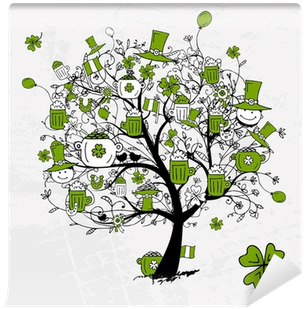 Patrick's Day, Drawing Tree With Beer Mugs For Your - Last Innovation Beautiful Art Trees Removable Vinyl (400x400)