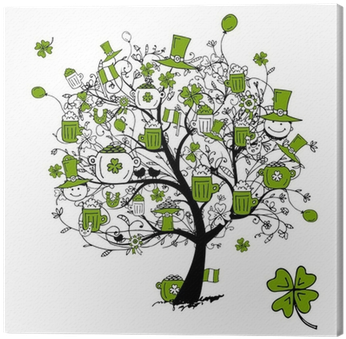 Patrick's Day, Drawing Tree With Beer Mugs For Your - Last Innovation Beautiful Art Trees Removable Vinyl (400x400)