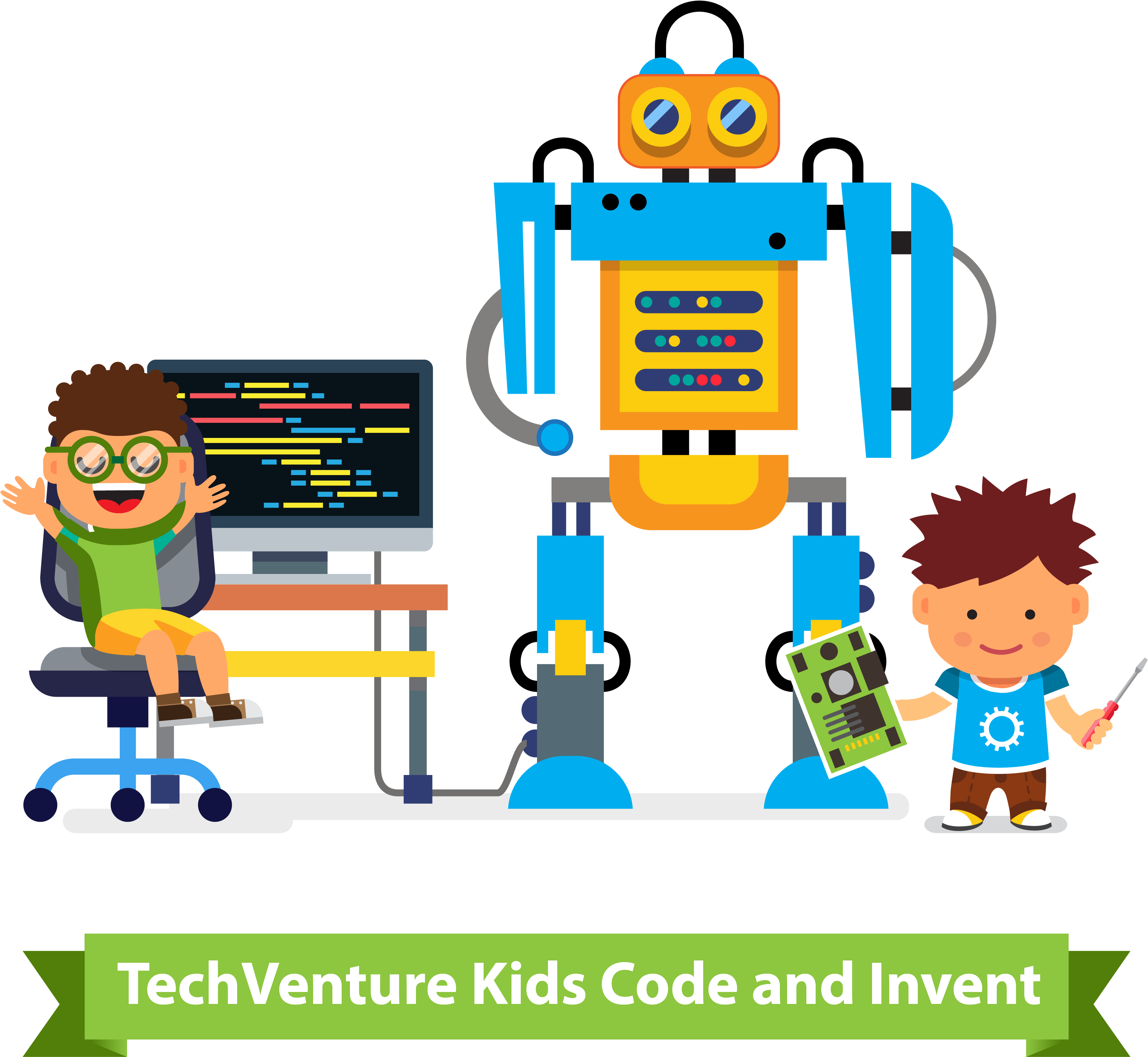 Techventure's Stem Summer Programs Like Code Camp Introduce - Kids Programming Illustration (3751x3751)