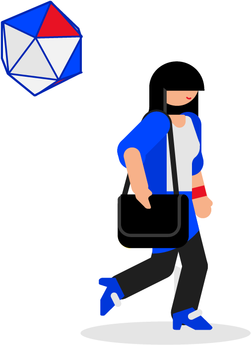 Woman Walking With A Hovering Polyhedron - Woman Walking With A Hovering Polyhedron (519x708)