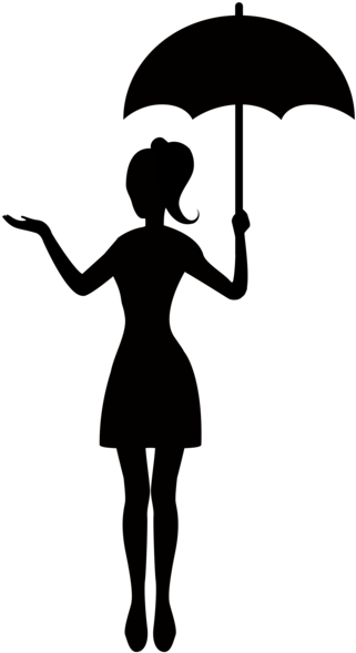 Girl With Umbrella Silhouette Png Transparent Clip - Silhouette Of A Girl With Umbrella (332x600)