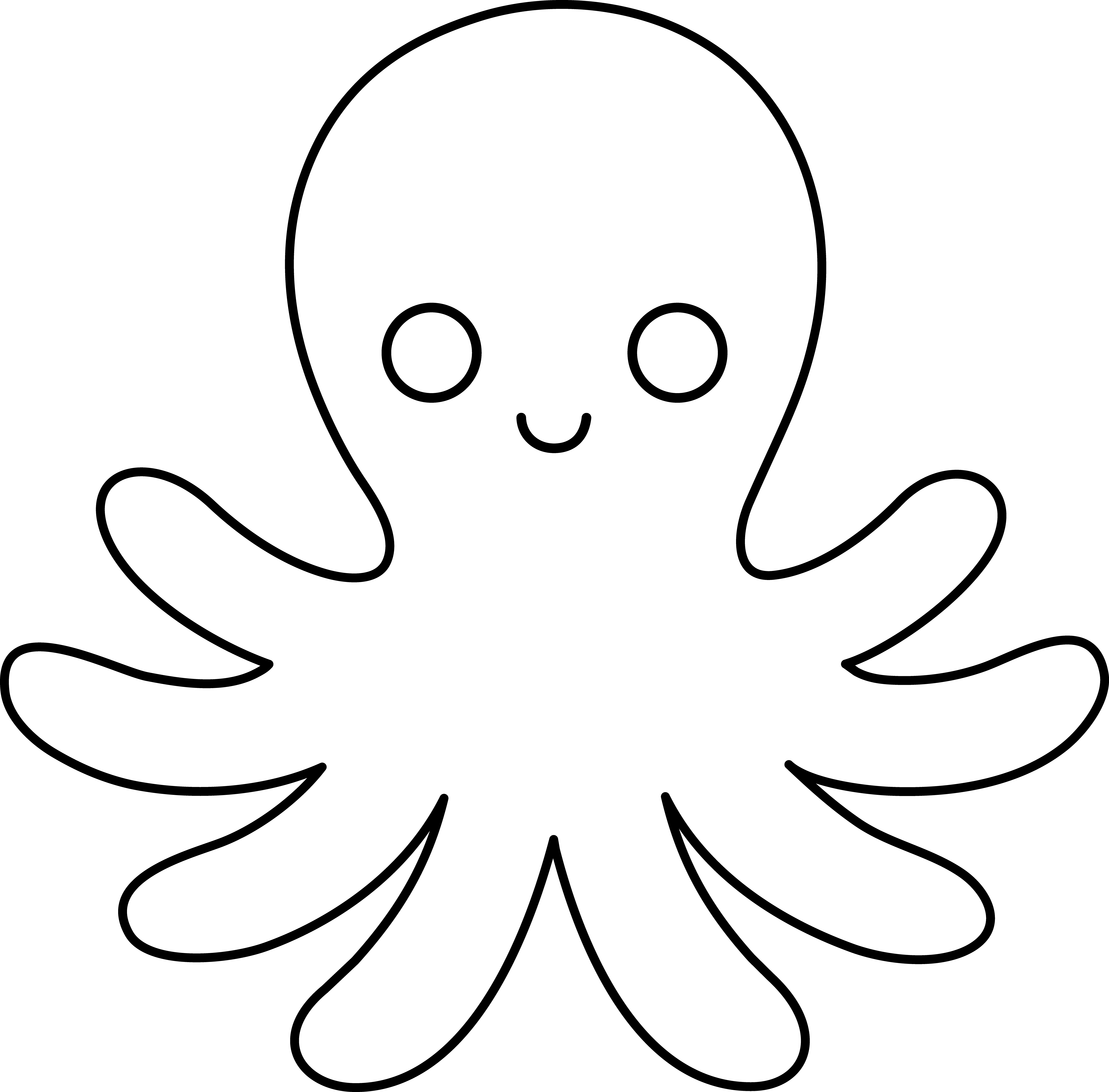 Ocean Clipart Black And White - Octopus Outline (5754x5667)