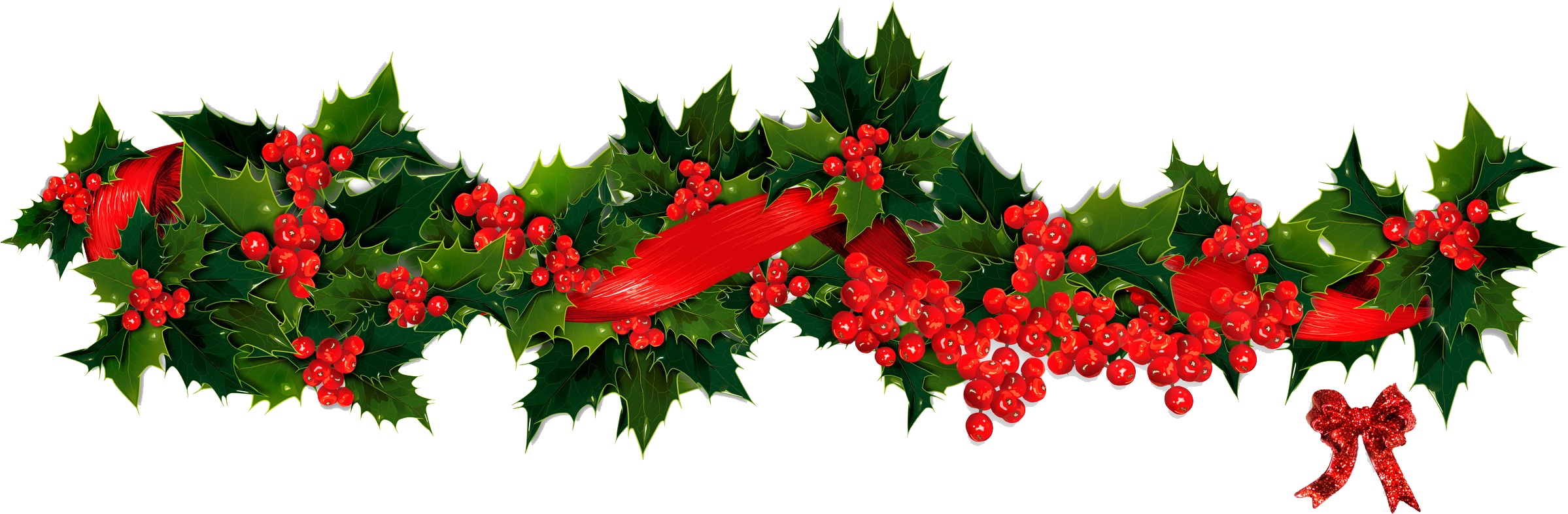 Christmas Garland Clip Art 09 - Christmas Holly Garland Clip Art (2404x832)