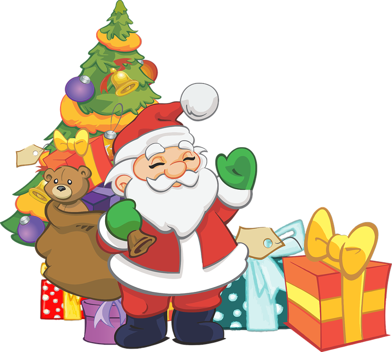 980 Free Christmas Clip Art Santa Reindeer Public Domain - Christmas Tree With Santa Png (802x720)
