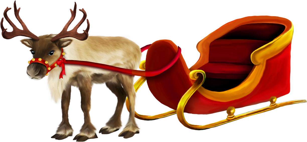Santa Sleigh Png - Empty Sleigh With Reindeer (1260x658)