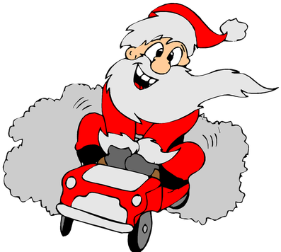 Funny Santa Christmas Image Reindeer Free Public Domain - Santa In A Car (400x368)