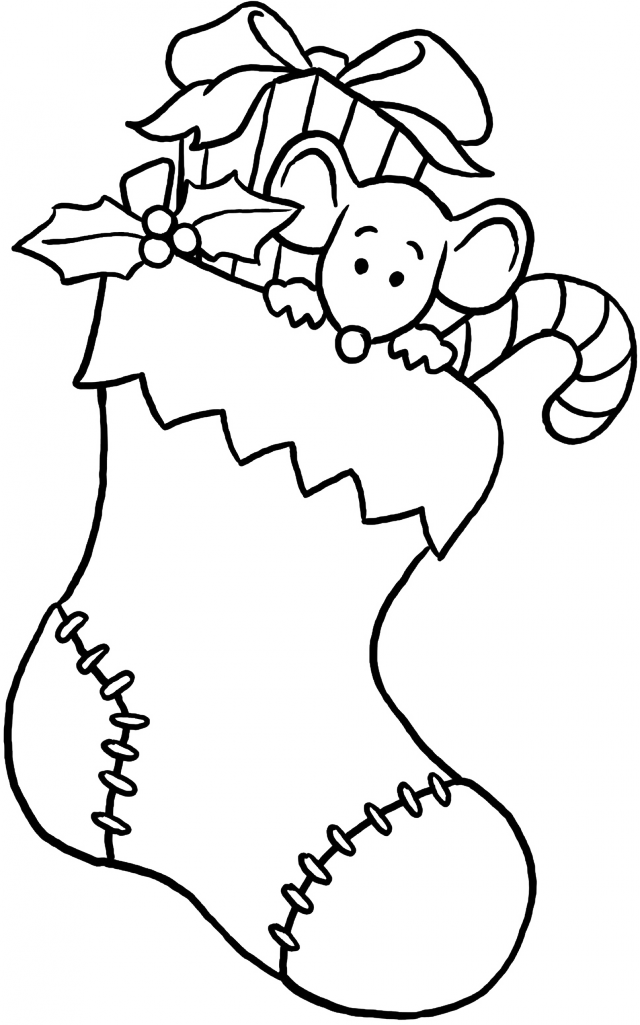 Christmas Stocking With Gifts Coloring Page In Black - Black And White Stocking Christmas (640x1025)