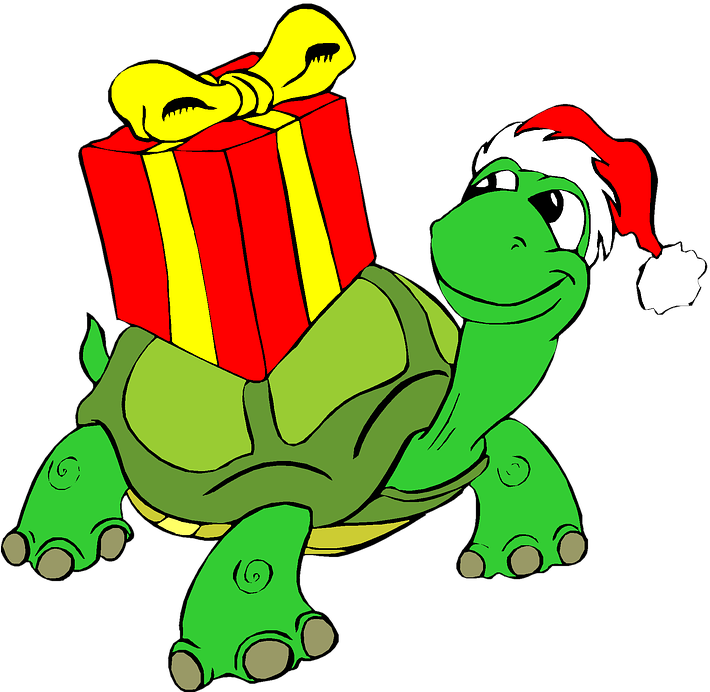Christmas Holiday Clip Art Tortoise Present Gift - Christmas Clip Art Turtle (722x720)