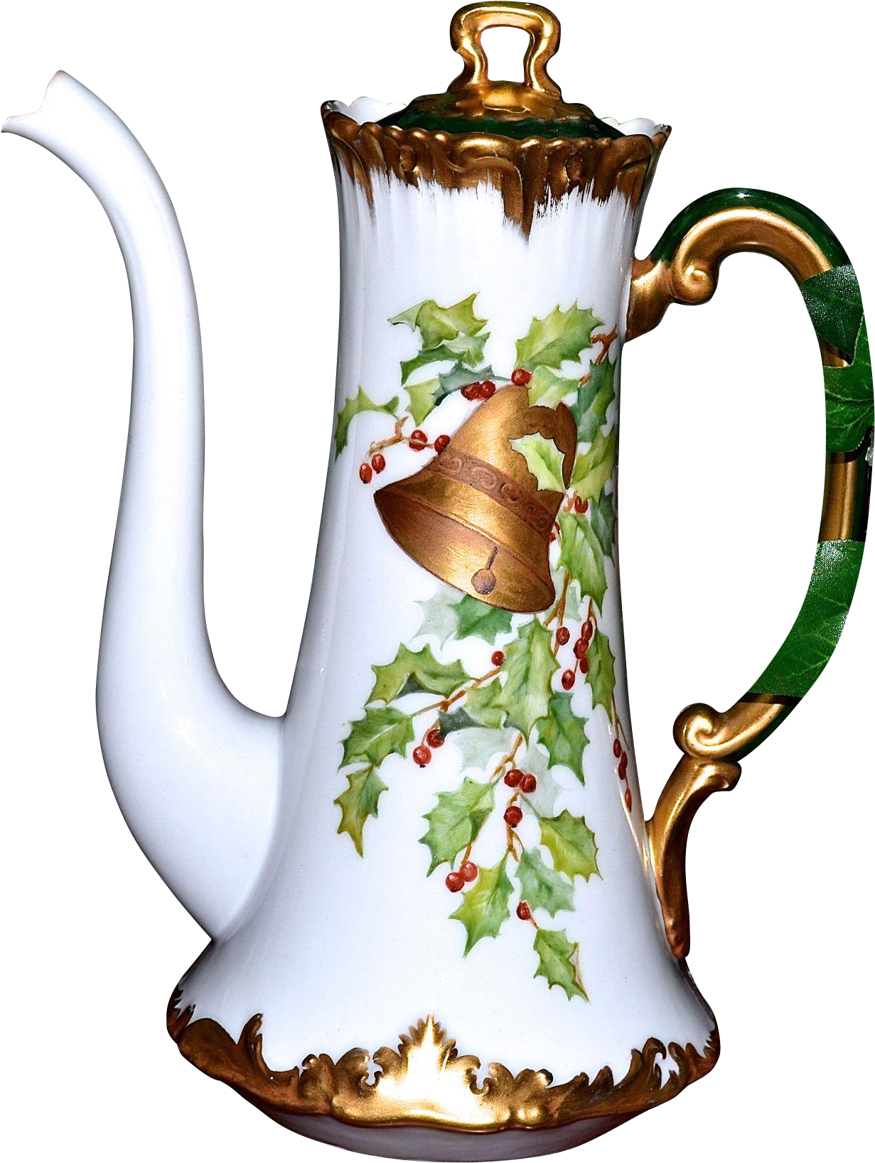 Limoges Signed Holly Berry Chocolate Pot With Gold - Teapot (1636x1636)