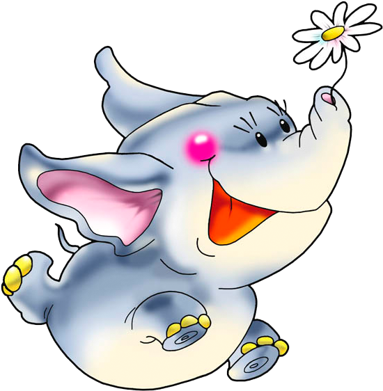 Baby Cartoon Elephants With Flowers Clip Art Images - Vaikiski Paveiksliukai Su Gimtadieniu (600x600)