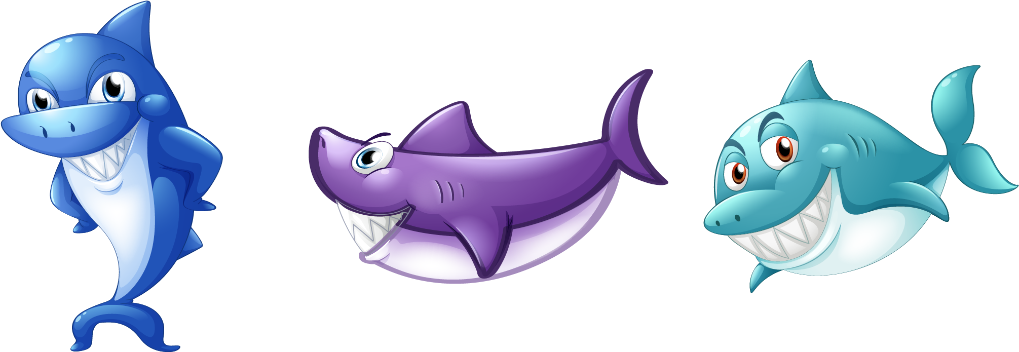 Shark Cartoon Clip Art - Pillow Case Grinning Blue Shark (2084x875)