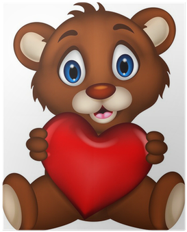 Cute Baby Brown Bear Cartoon Posing With Heart Love - Baby Bear Cub Cartoon (400x400)