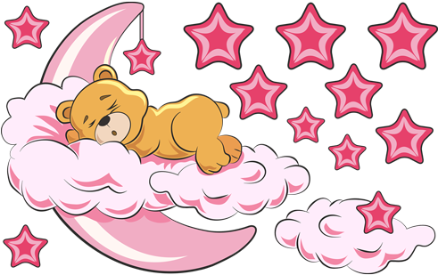 Stickers For Kids - Vinilos Oso En Las Nubes Y Luna Rosa (490x490)
