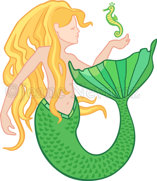Mermaid And Seahorse - Mermaid (536x618)