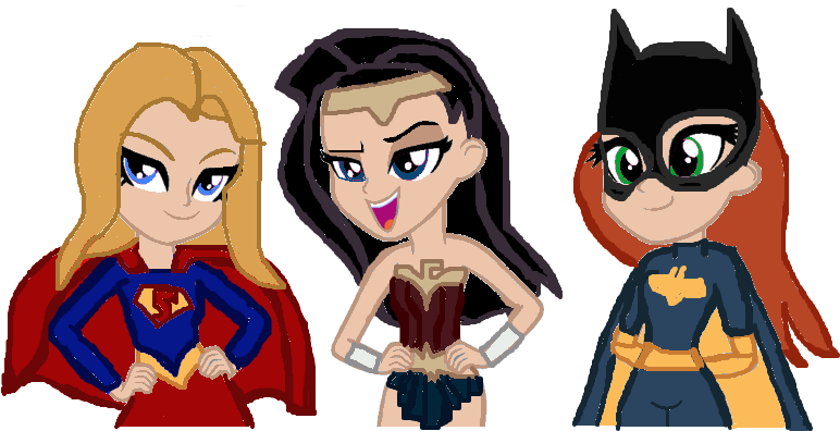 Supergirl, Wonder Woman, And Batgirl By Rosiepink345 - Art (1006x433)