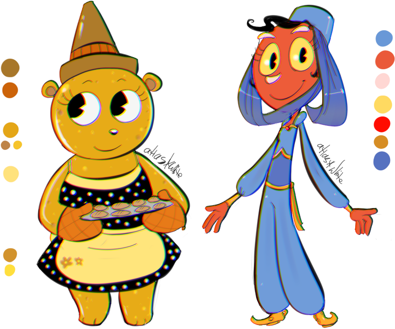 Two Cartoon Cuties [customs] By Atlas-white - Cartoon (900x700)