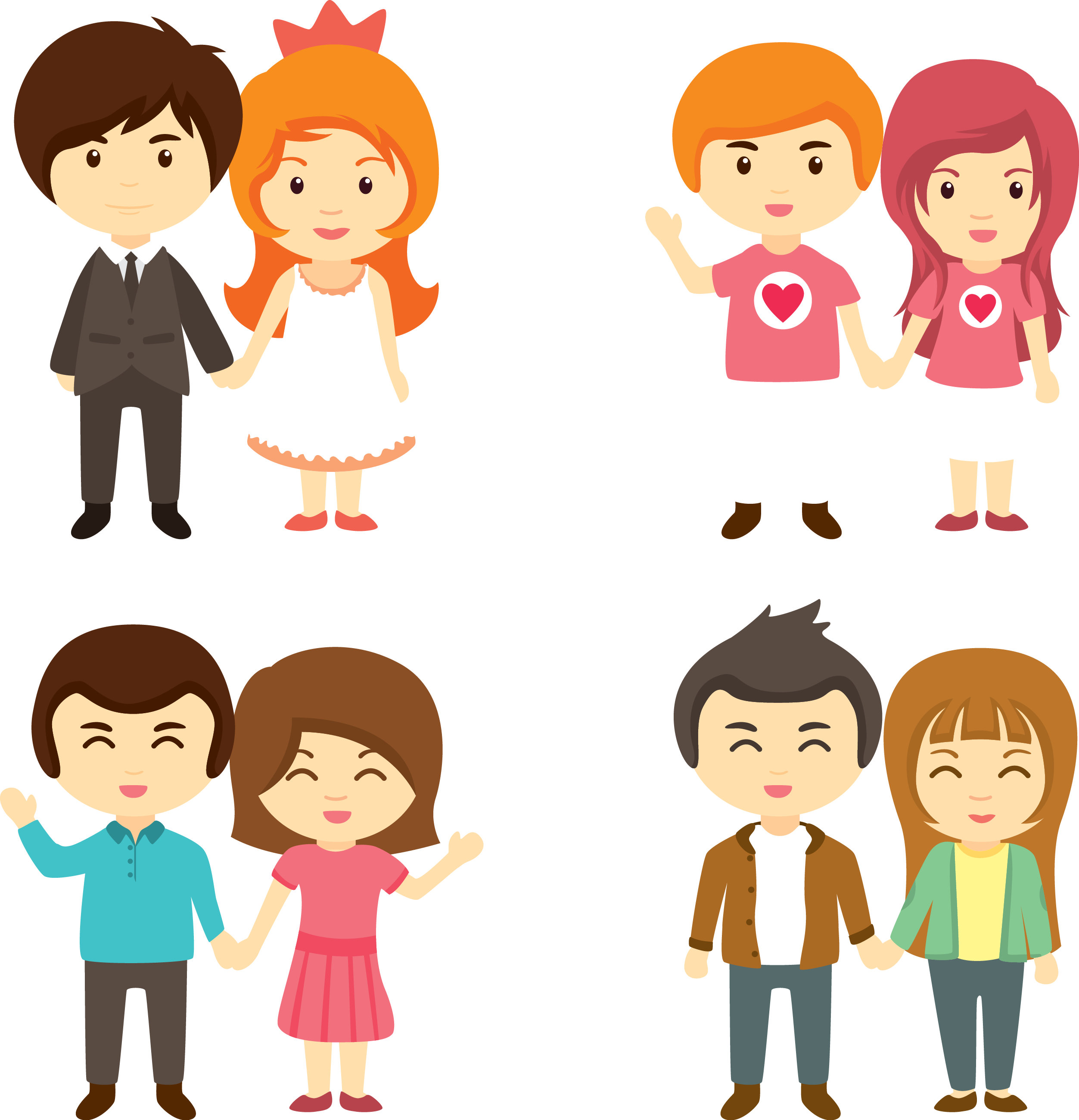 Cartoon Couple Vector Download - Cartoon Couple Holding Hands Png (2505x2599)