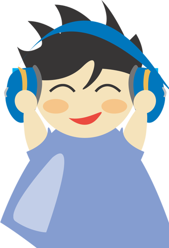 Menino Com Desenho Vetorial De Fone De Ouvido - Listening With Headphones Cartoon (340x500)