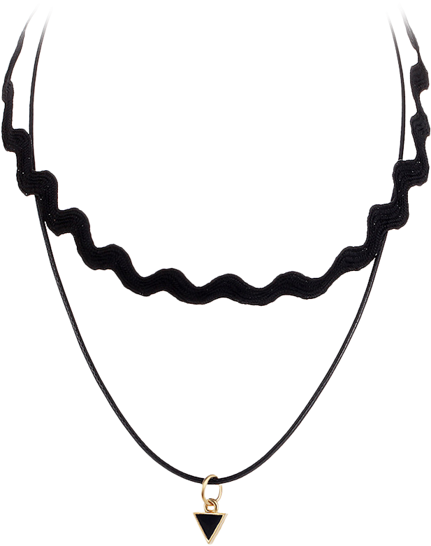Triangle Faux Leather Rope Necklace - Fashion Velvet Ribbon Lacing Wave Retro Sweet Double (700x931)