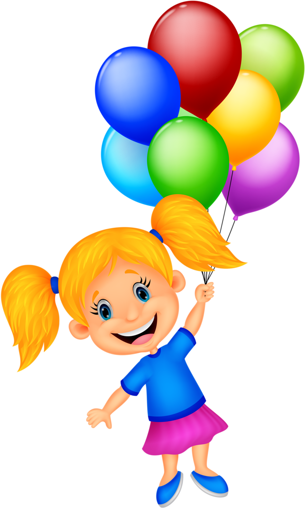 Related Children With Balloons Clipart - Girl With Balloons Clipart (620x1024)