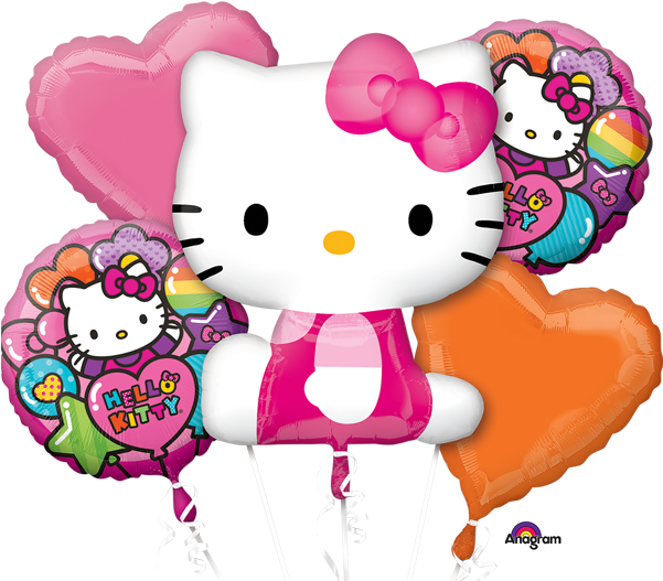 Includes One Balloon Bouquet With 5 Jumbo Foil Balloons - Hello Kitty Rainbow Bouquet Of Balloons - Mylar Balloons (600x600)