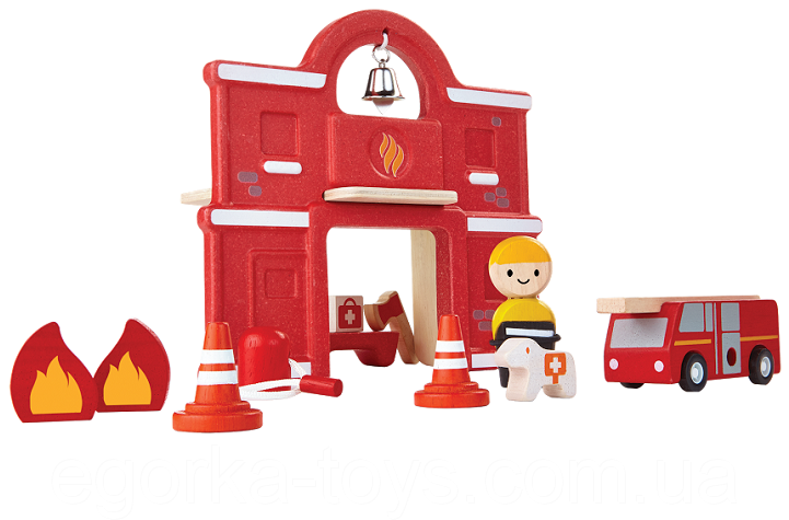 Деревянный Игровой Набор Plan Тoys Пожарная Часть - Plan Toys Fire Station (720x660)