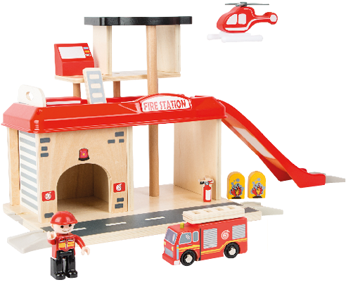 Firestation With Accessories - Small Foot Hasičská Stanice S Příslušenstvím Train (493x444)